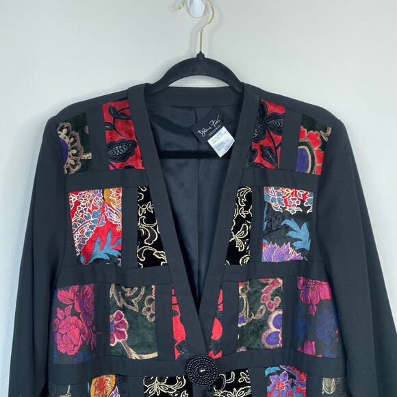 Vintage DIANE FREIS Patchwork Collage Black Jacket Size Large Blazer Art to Wear - Picture 3 of 5